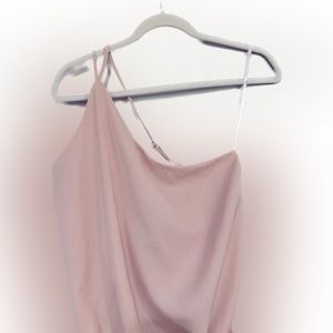 One Shoulder Cowl Back Bodysuit-blush pink